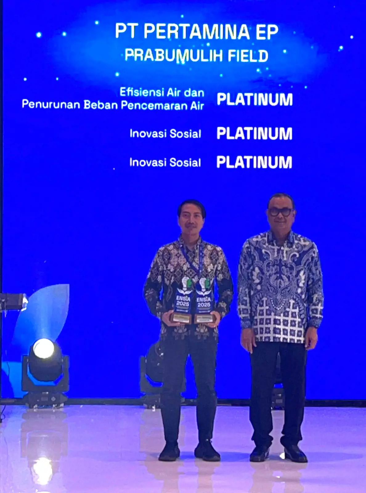 Pertamina EP Prabumulih Field Sabet 3 Platinum ENSIA 2025 atas Inovasi Lingkungan dan Sosial